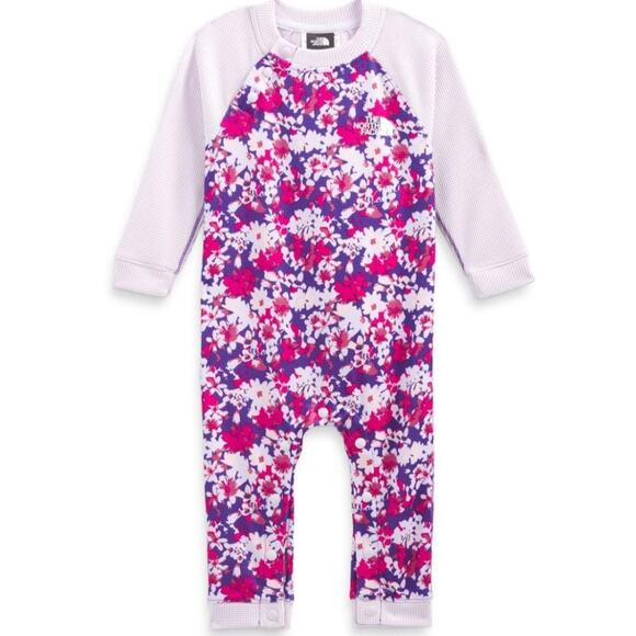 The North Face Baby Waffle Base Layer One Piece Coverall Purple Floral 3-6 M - Picture 1 of 7